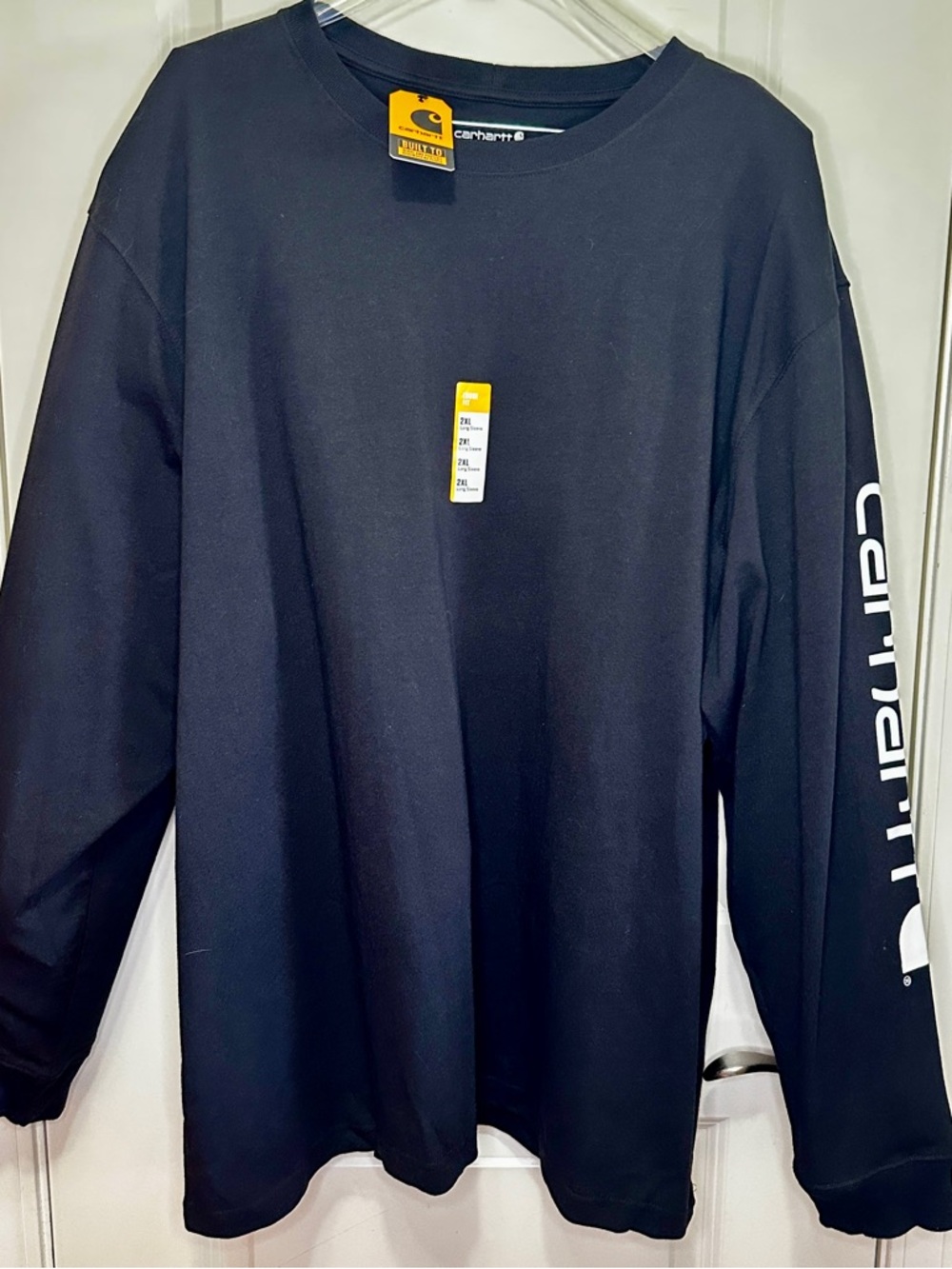 Casual Carhartt Black Long-Sleeve Logo Tee Loose Fit Heavyweight 2XL Work Wear